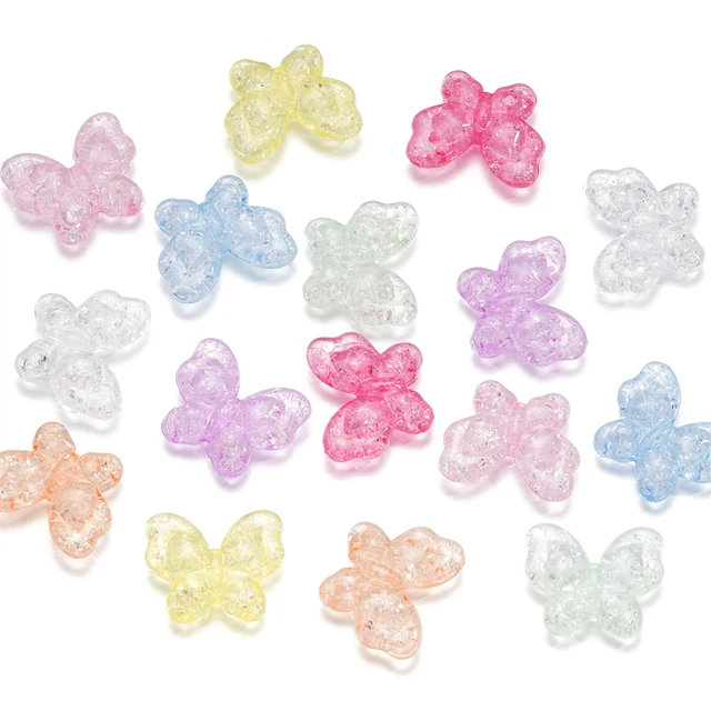 10-20 sztuk 18mm motyl popękane koraliki akrylowe przezroczysty naszyjnik koraliki dystansowe na bransoletkę z amuletem DIY komponenty do wyrobu biżuterii