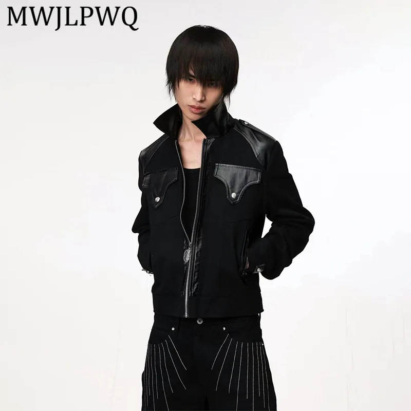 

Кожаная куртка MWJLPWQ с покрытием и пэчворком, мужская, с вышивкой, в уличном стиле, с прямыми плечами, на молнии, Весна 2026, 14397