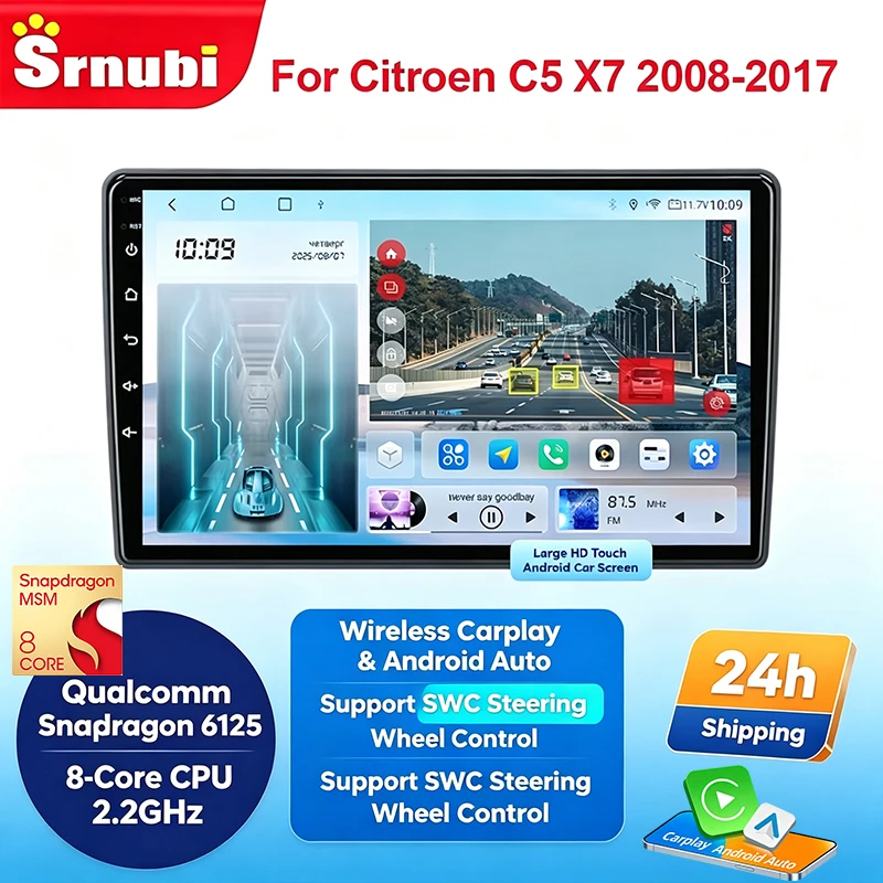 Srnubi 2Din Autoradio für Citroen C5 X7 2008-2017 Multimedia-Player Kabelloses CarPlay Android Auto Navigationssystem