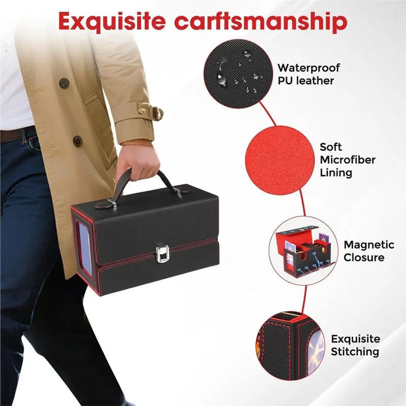 CYGJ-Magnetic Card Storage Box With Handle Card Deck Box Top Side-Loading Deck Case Game Cards Box