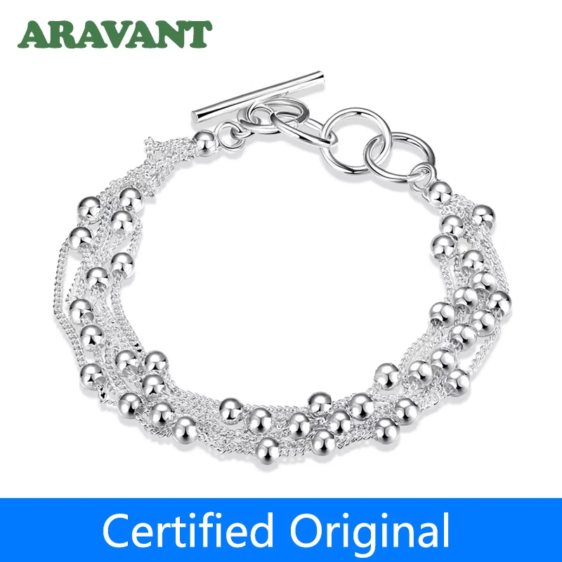 

Aravant 925 Silver Smooth Beads Chain Bracelets For Women Fashion Jewelry