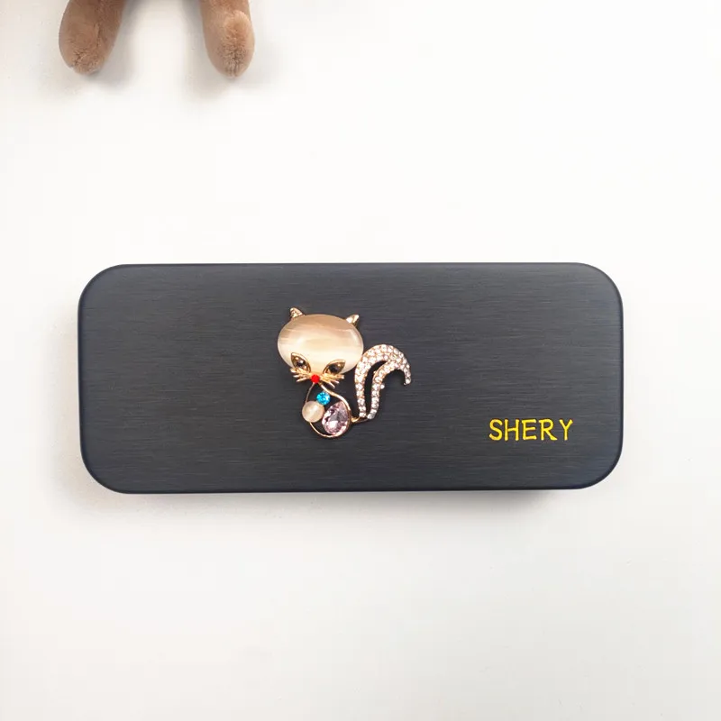 مجموعة مع الماس الثعلب نمط المرأة الصلب الجلود المحمولة الصلب نظارات للقراءة صندوق نظارات حافظة نظارات حالات فتاة هدية B2