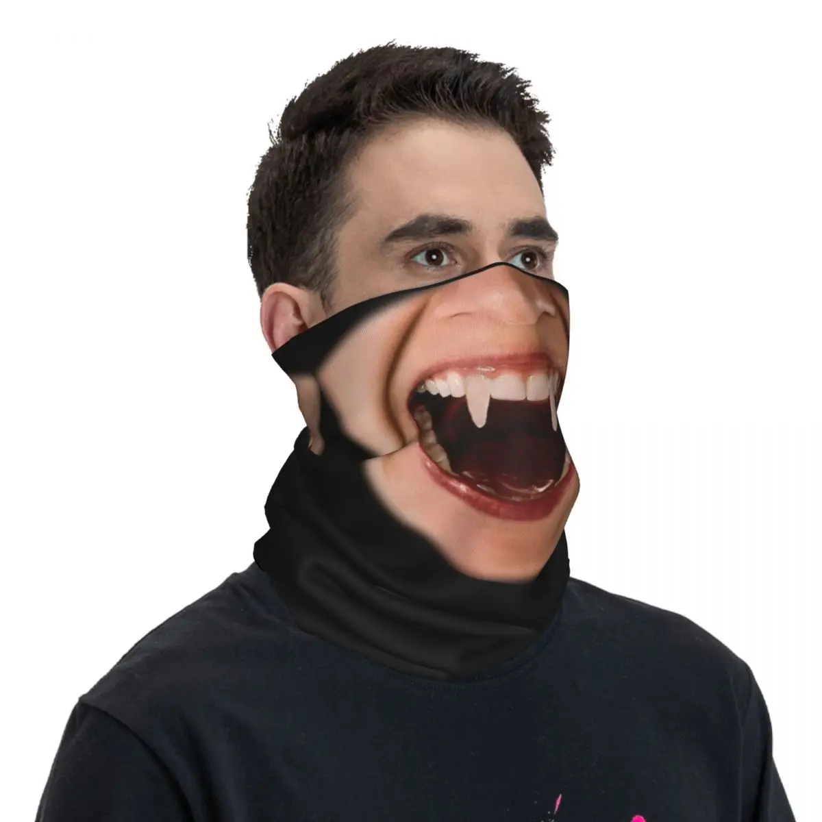 カスタムホラーヴァンパイアファングスバンダナウィンターネックウォーマー女性用防風ラップフェイススカーフスキーデビルゴーストゲイターヘッドバンド