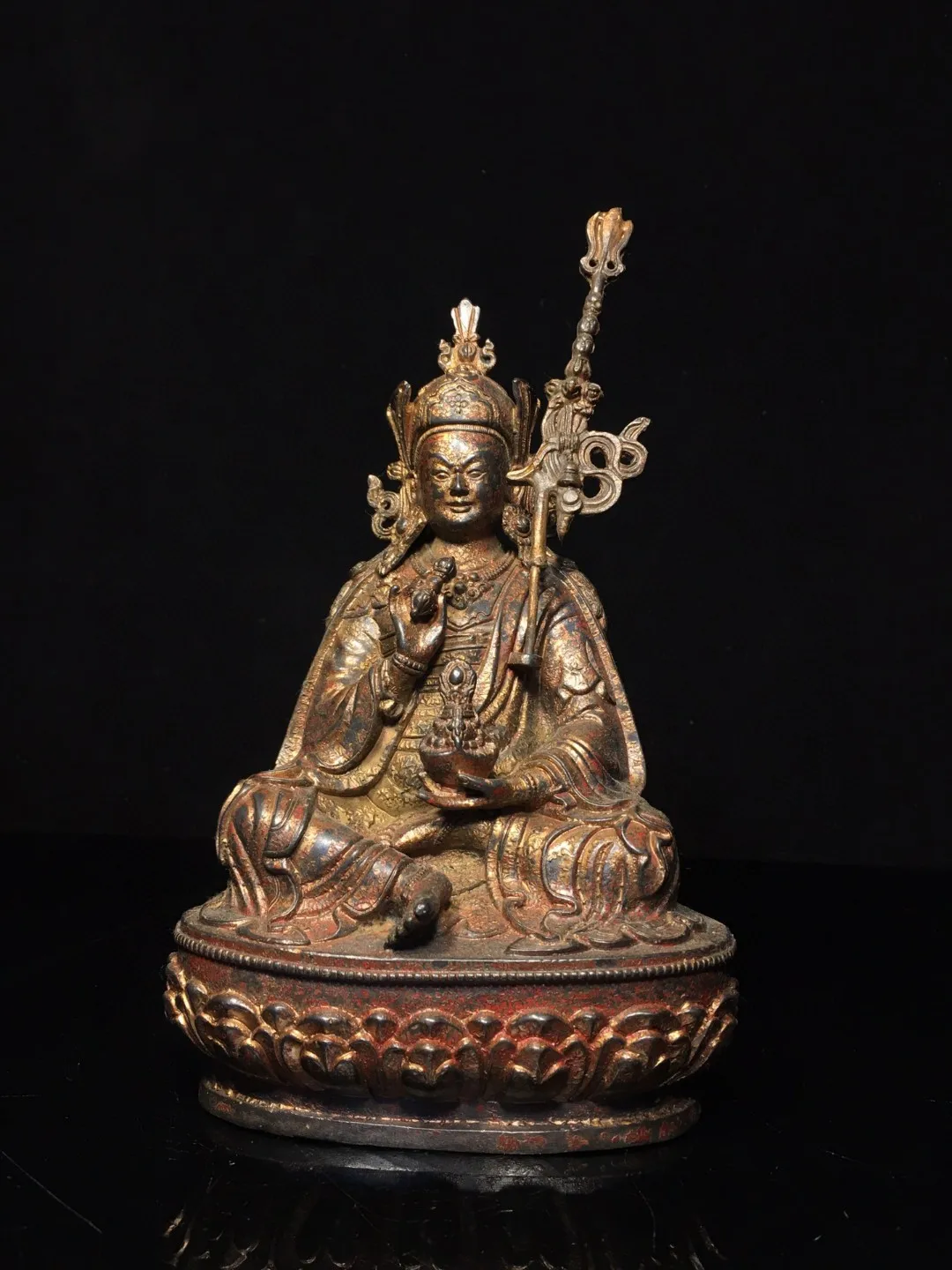 Nepal Tibetan pure copper mud gold-removed lotus peanut ornaments home Buddhist temple supplies like 21cm