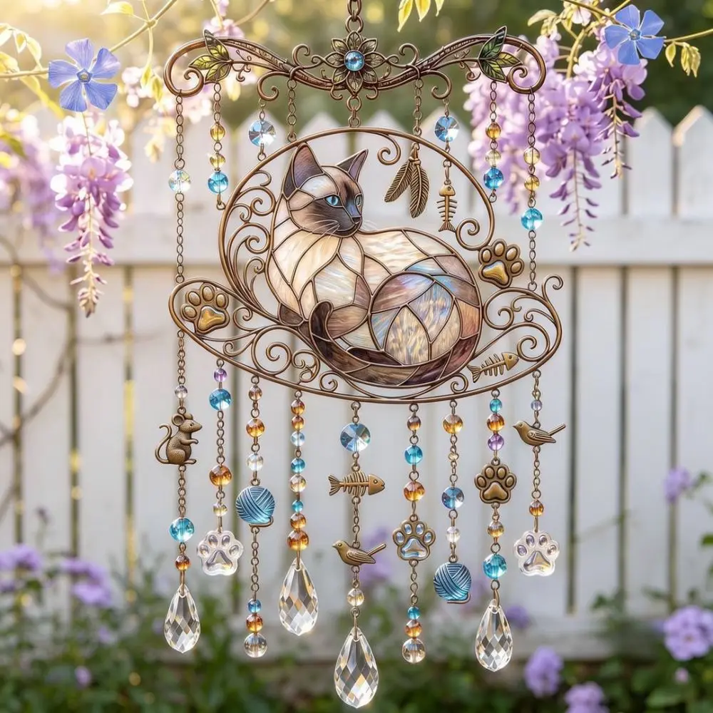 Colorful Acrylic Cat Suncatcher Pendant Wind Chime Elegant Hanging Decoration For Home Interior Space Gift
