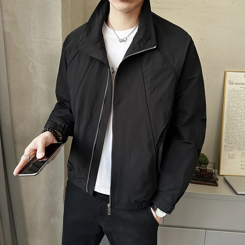 

Мужская однотонная куртка свободного кроя для молодежи, осенне-весенняя, с воротником-стойкой, повседневная, универсальная, модная, из полиэфирного волокна