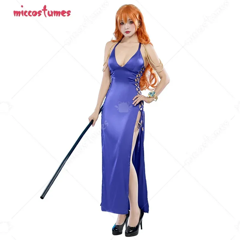 

Миккостюмы женский Нами косплей костюм фиолетовое платье с серьгами жемчужная цепочка