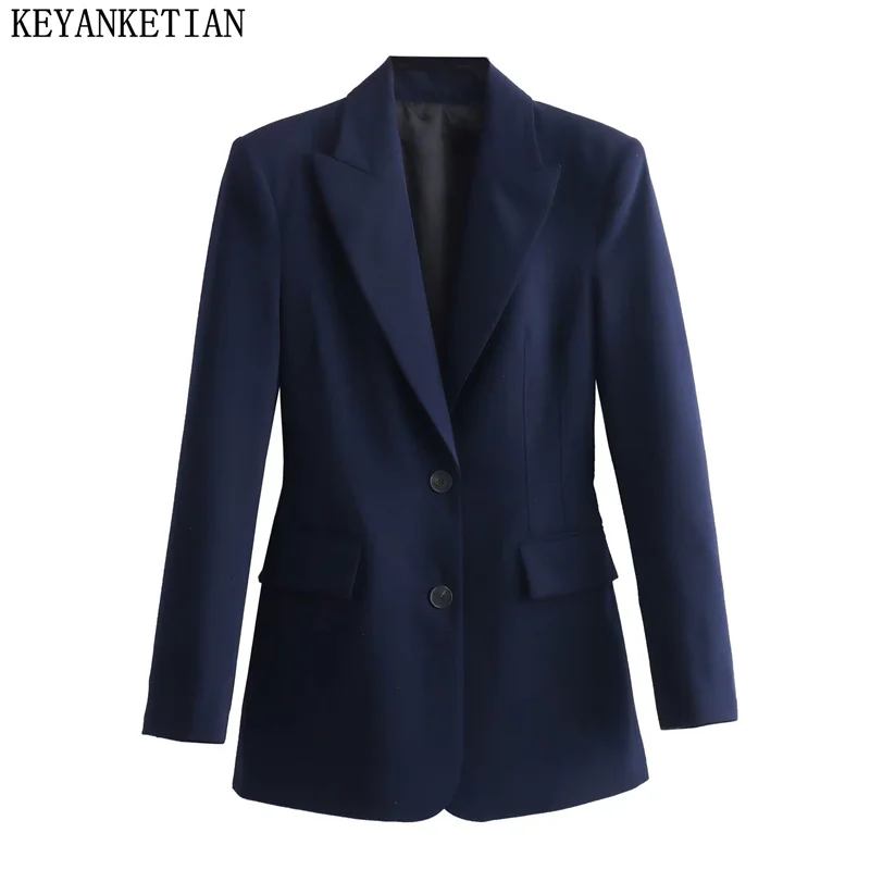 

KEYANKETIAN Autumn New Office Lady Slim Suits Quilting Decoration One-Button Notched Collar Flap Pockets Blazer Women Dames Top