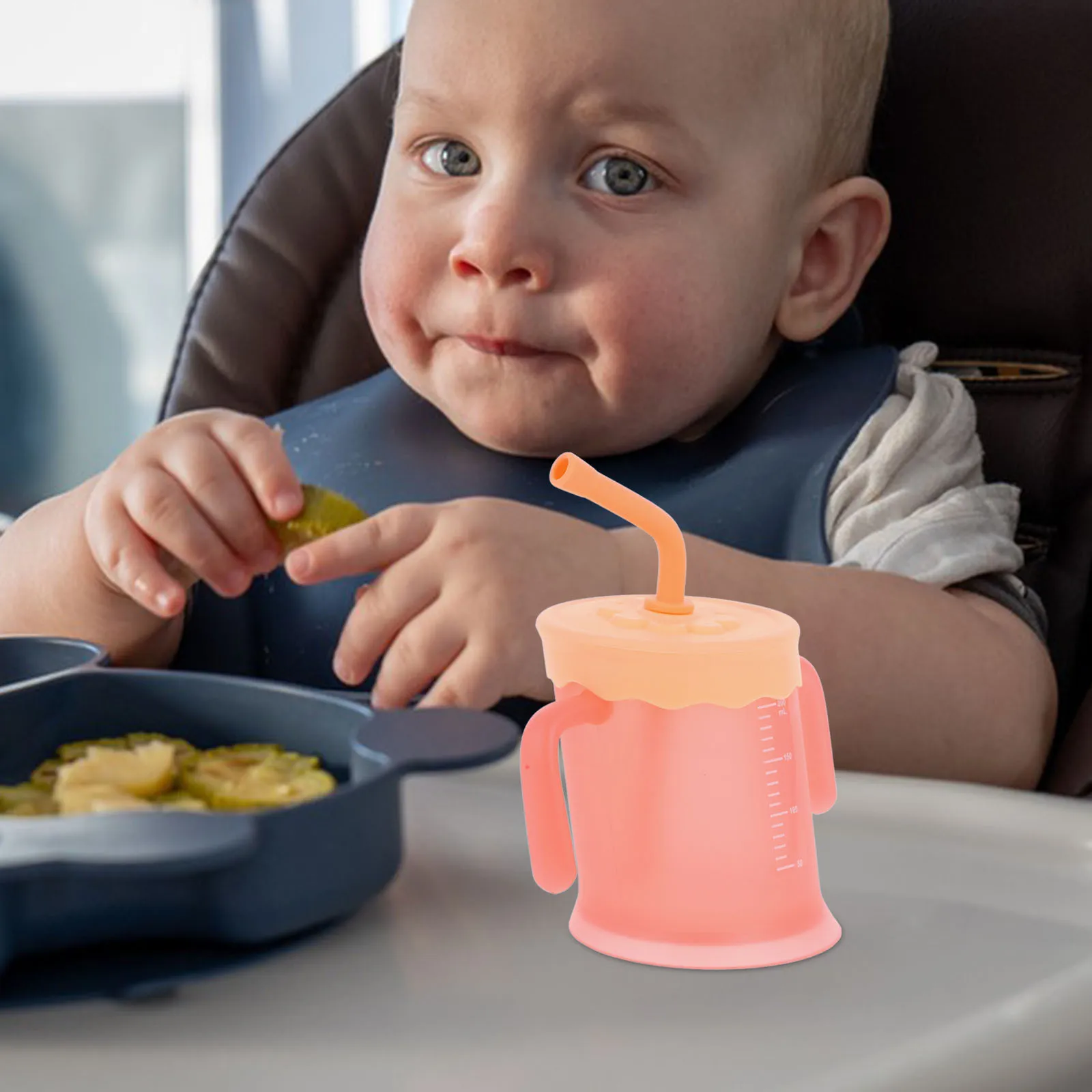 

Детская кружка-непроливайка из полипропилена и силикона с двойными ручками, легкая, с трубочкой, легко носить с собой