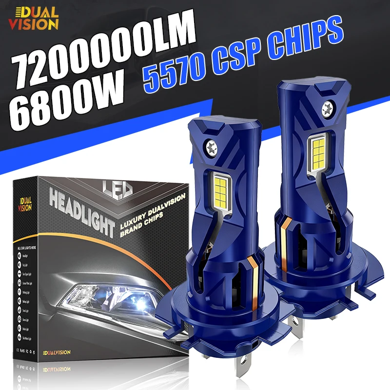 6800W H7 Led Upgraded Car Light Canbus 5570 CSP Turbo Fan 1:1 Mini Size Automoblie Headlamp Kit Copper Tube DRL H7 Led 6000K 12V