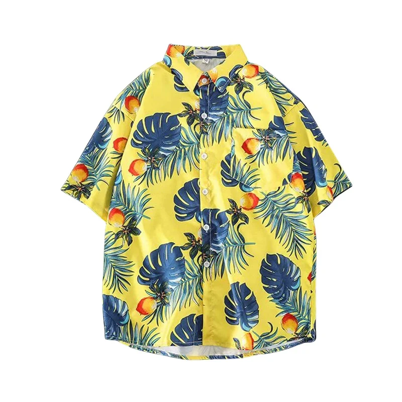 Summer Men's Seaside Vacation Short Sleeve Floral Shirt Retro Loose Casual Handsome Hawaiian Beach Half Sleeve Flower Shirt
