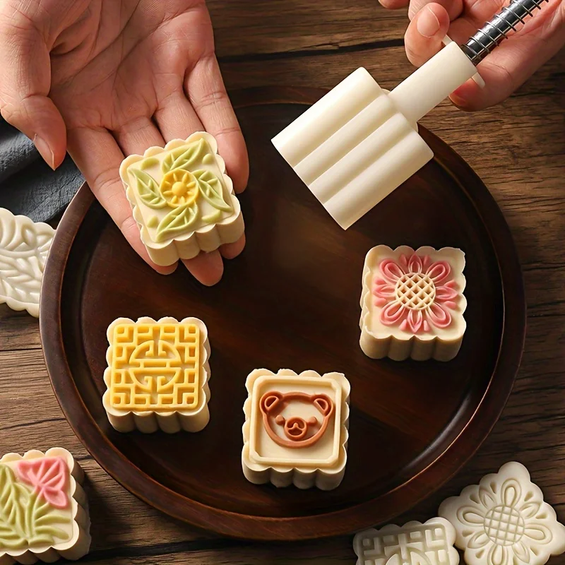 DIY Moon Cake Molds,Square Shaped Pastry Hand Press Cookie Stamps,Perfect for Mid Autumn Festivals and Baking - Kitchen Gadgets