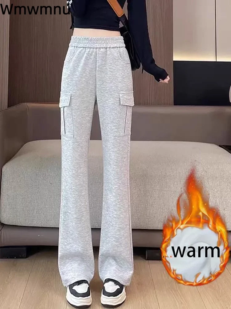 

Бархатные утолщенные теплые брюки-карго, эластичные женские повседневные прямые брюки, свободные широкие спортивные брюки Hosen