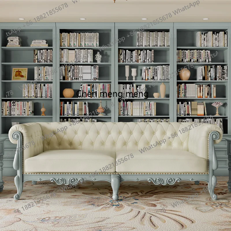 

American solid wood sofa living room new three-person straight row first layer cowhide furniture genuine leather