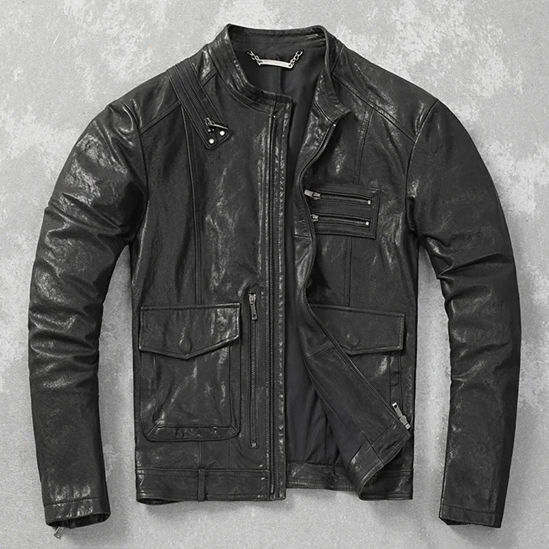 Genuine Leather Clothes Vegetable Tanned Sheepskin Motorcycle Jacket Men's Clothing Thin Spring Autumn Coat