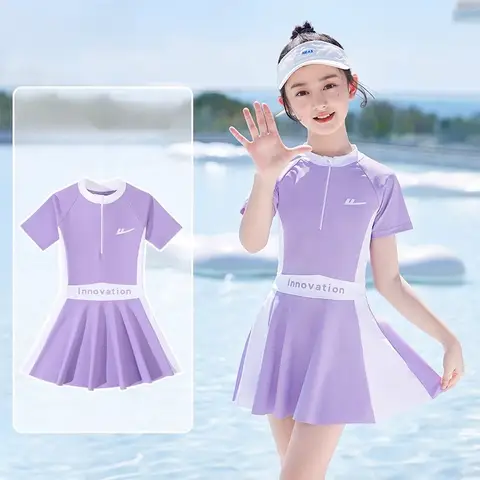 어린이 수영복 소녀를위한 귀여운 수영복 해변 온천 수영복 원피스 드레스 복서 반바지 수영복