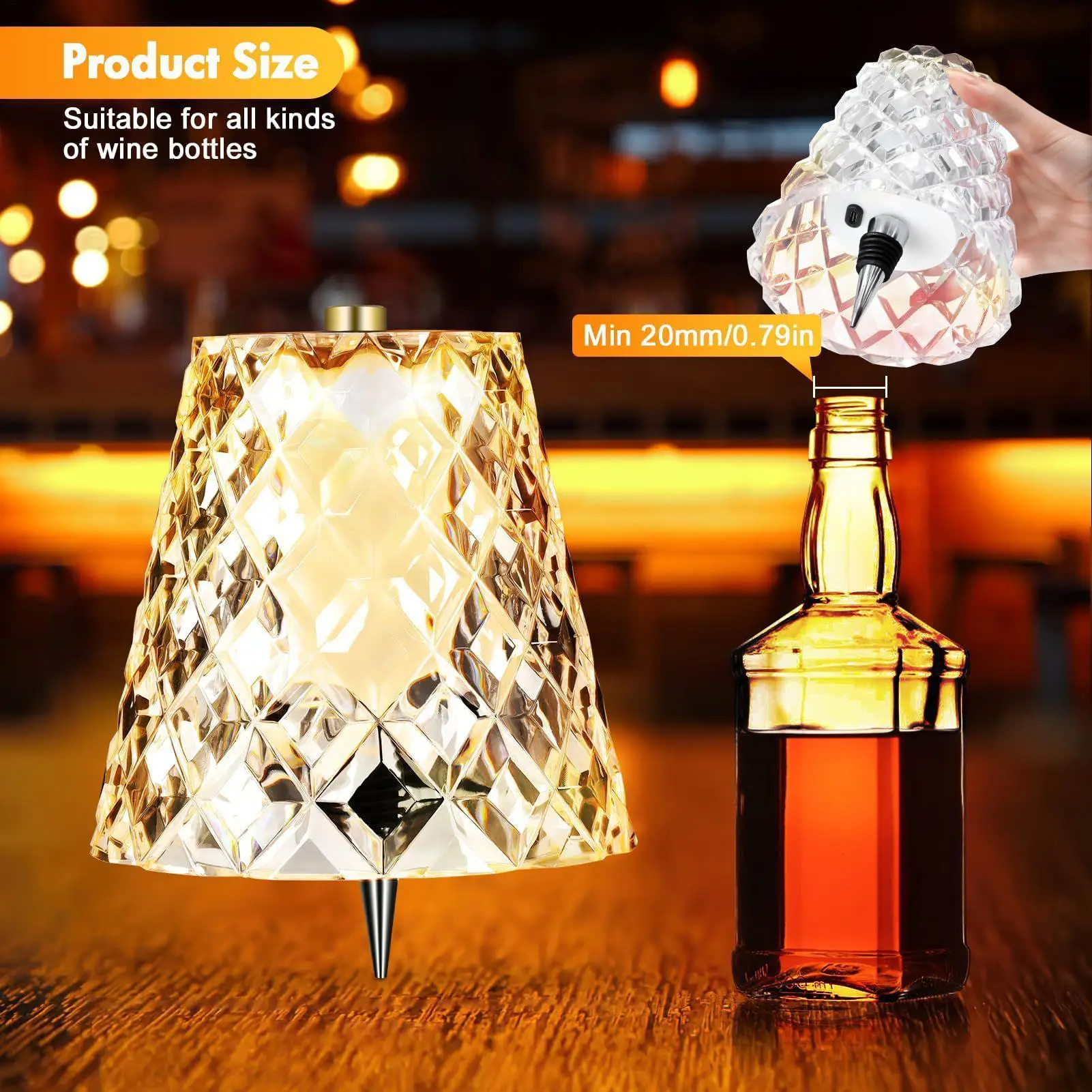 

Cordless Rechargeable Bottle Lamp 3 Color Touch Dimming Table Light with Lampshade for Bedroom Kitchen Living Room Bar Decor