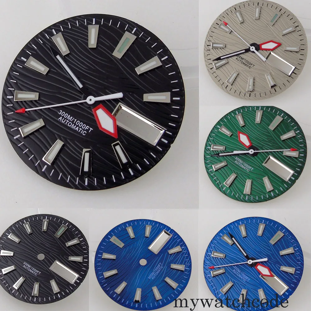 

29mm Bliger Sterile Black Green Blue Grey Watch Dial Date Day Window Fit NH36A Movement Luminous Hands High Quality Parts