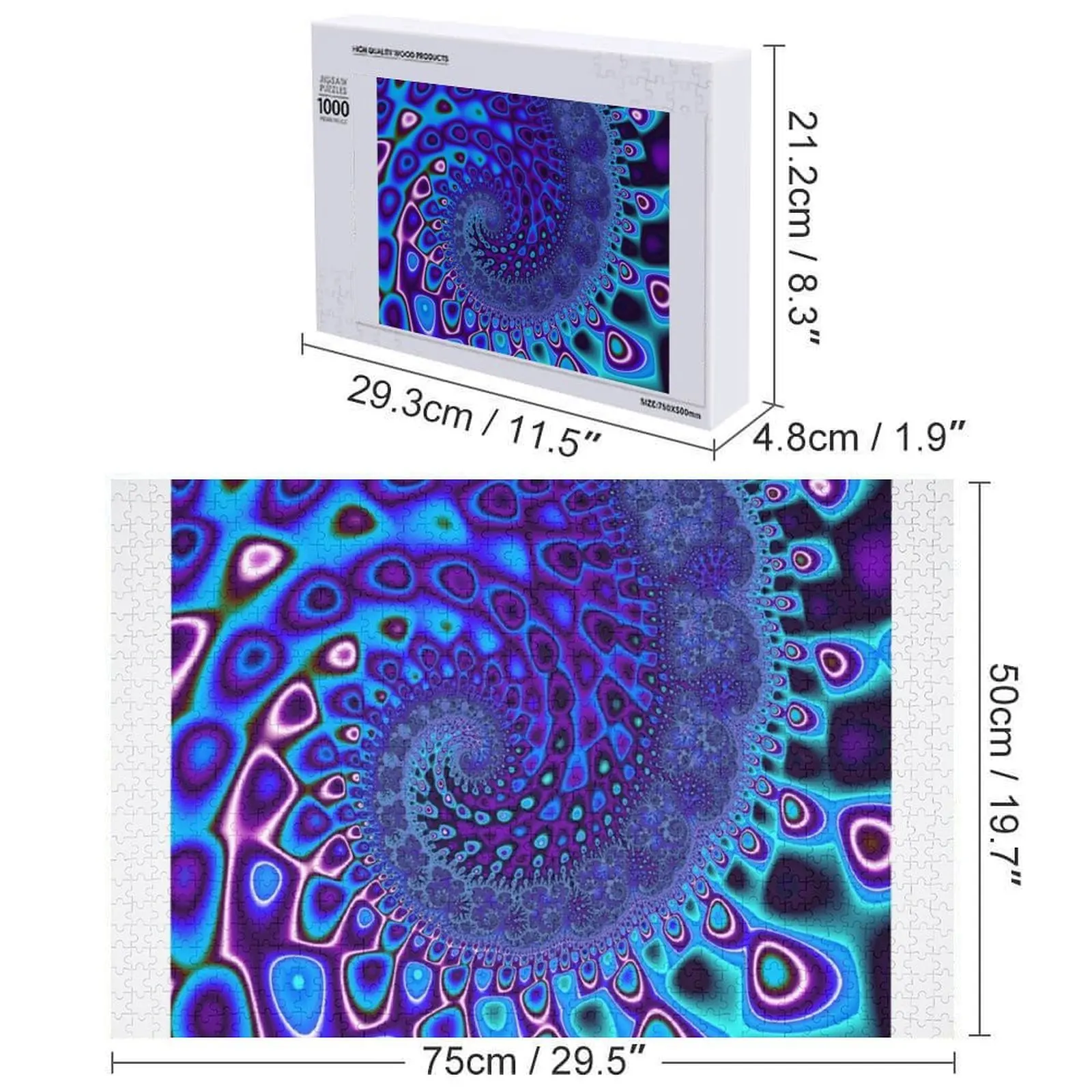 Drewniane puzzle dla dorosłych z motywem falą niebieską, fraktalne wzory, możliwość personalizacji, prezent dla dziecka.