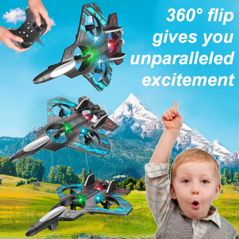 RC Fighter Airplane Mini Drone Remote Control Jet Plane Stunt Drone for Adults & Kids Toy with Light