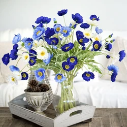 Artificial Poppy Stem Fake Poppies Flower with Foliage Wedding Floral Decor Bridal Bouquet DIY Arrangement Vase Filler Material