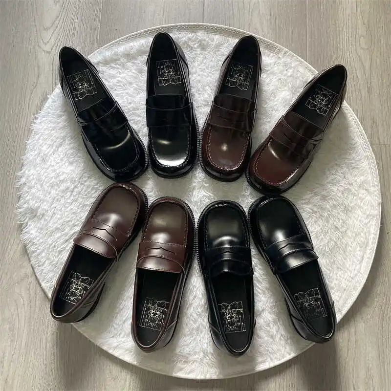 

Японские туфли с квадратной повязкой на голову ике, повседневные универсальные удобные маленькие кожаные туфли на низком каблуке в студенческом стиле, женские туфли