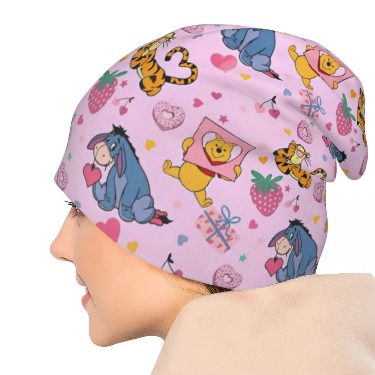 หมวกบีนนี่ลายวินนี่เดอะพูห์สีชมพู สำหรับฤดูหนาวและกิจกรรมกลางแจ้ง ลายทิกเกอร์และพิกเล็ต เหมาะสำหรับผู้ชายและผู้หญิง ใช้ได้ในฤดูใบไม้ผลิ