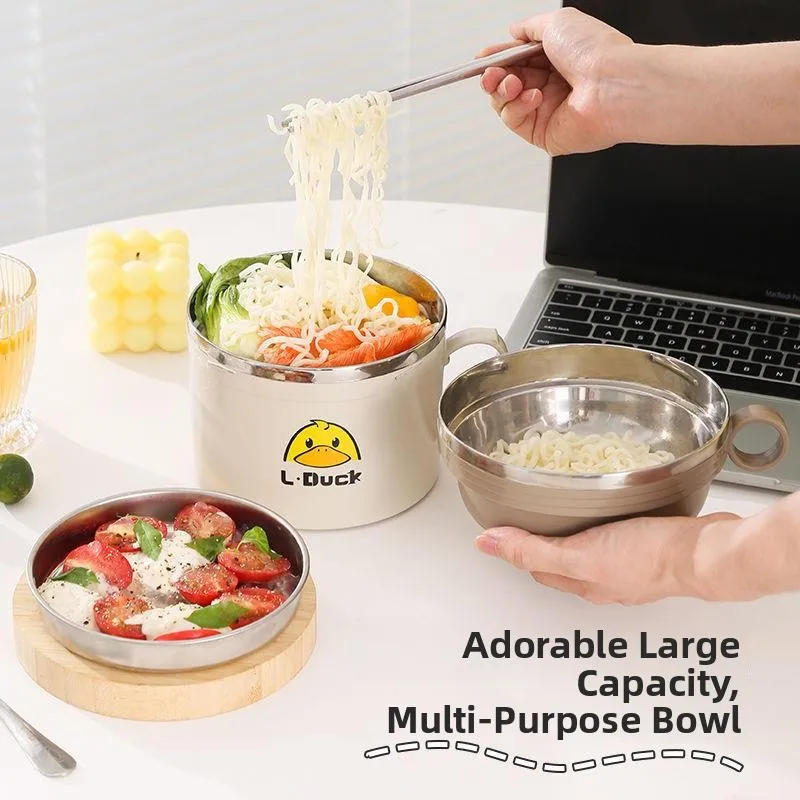 

Cute Large Capaci 304 Stainl Steel Noodle Bowl with Lid Anti-Scalding Fast Food Cup Cartoon Sle Meal Bowl Dining Utensils