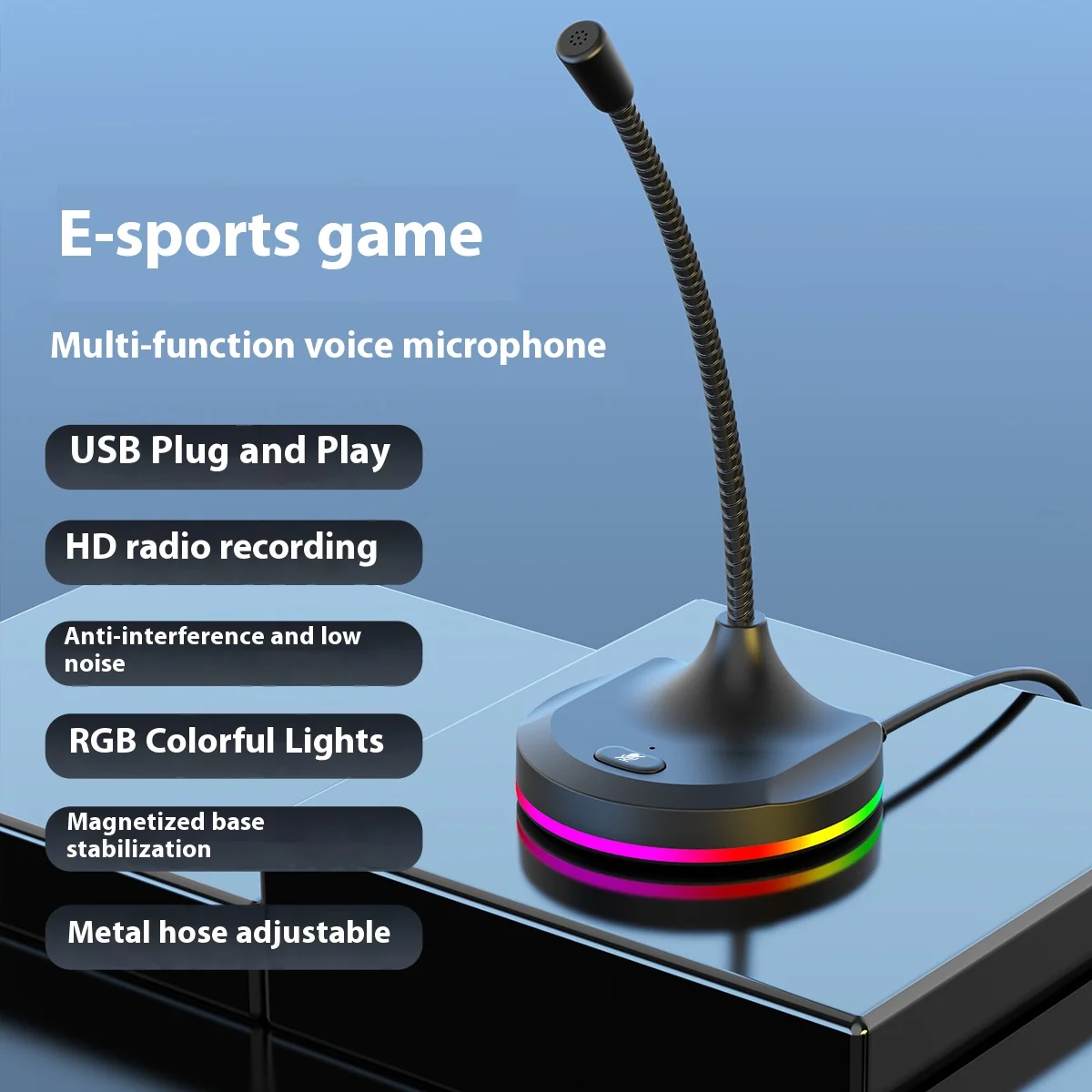 360° E-sports Game Multi-functional Colorful Microphone Game Webcast 3-port USB MIC Office Desktop Computer HUB Microphone