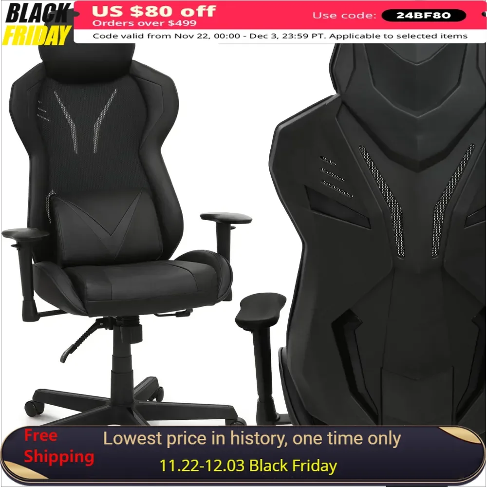 

Gaming Chair with Lumbar Support and Armrests, Racing Style, Adjustable-Height Reclining High Back, PU Leather Game Chair