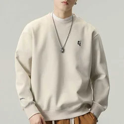 Spring and Autumn Men's 2024 New Splicing Pullovers O-Neck Letter Fashion Solid Color Loose Casual Long Sleeve Sweatshirts