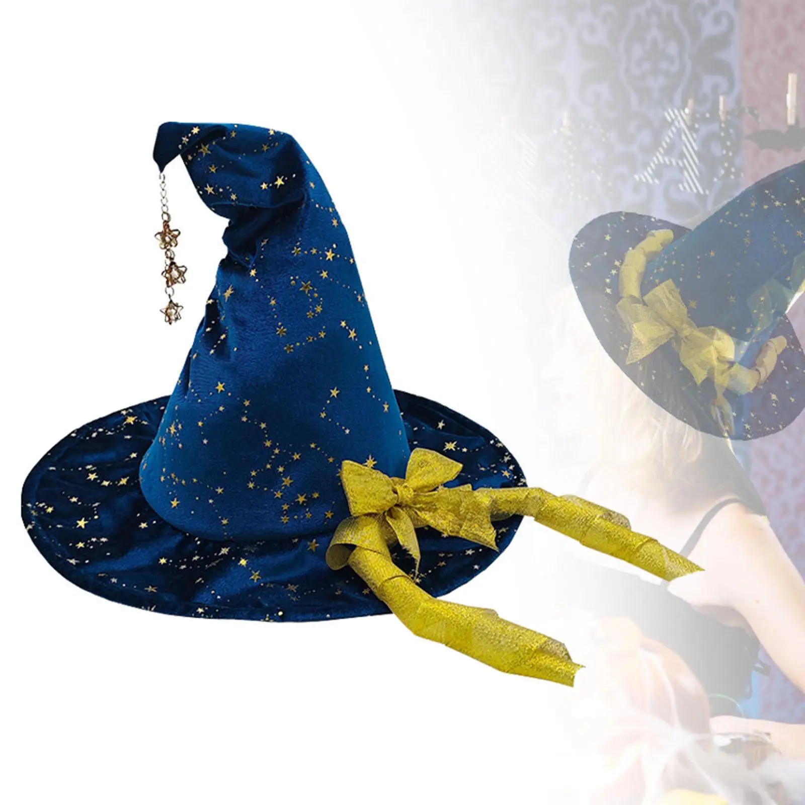

Halloween Witch Hat and Bow Sorceress Hat Witch Costume Hat Pointed Witch Hat for Carnival Stage Performance Fancy Dress