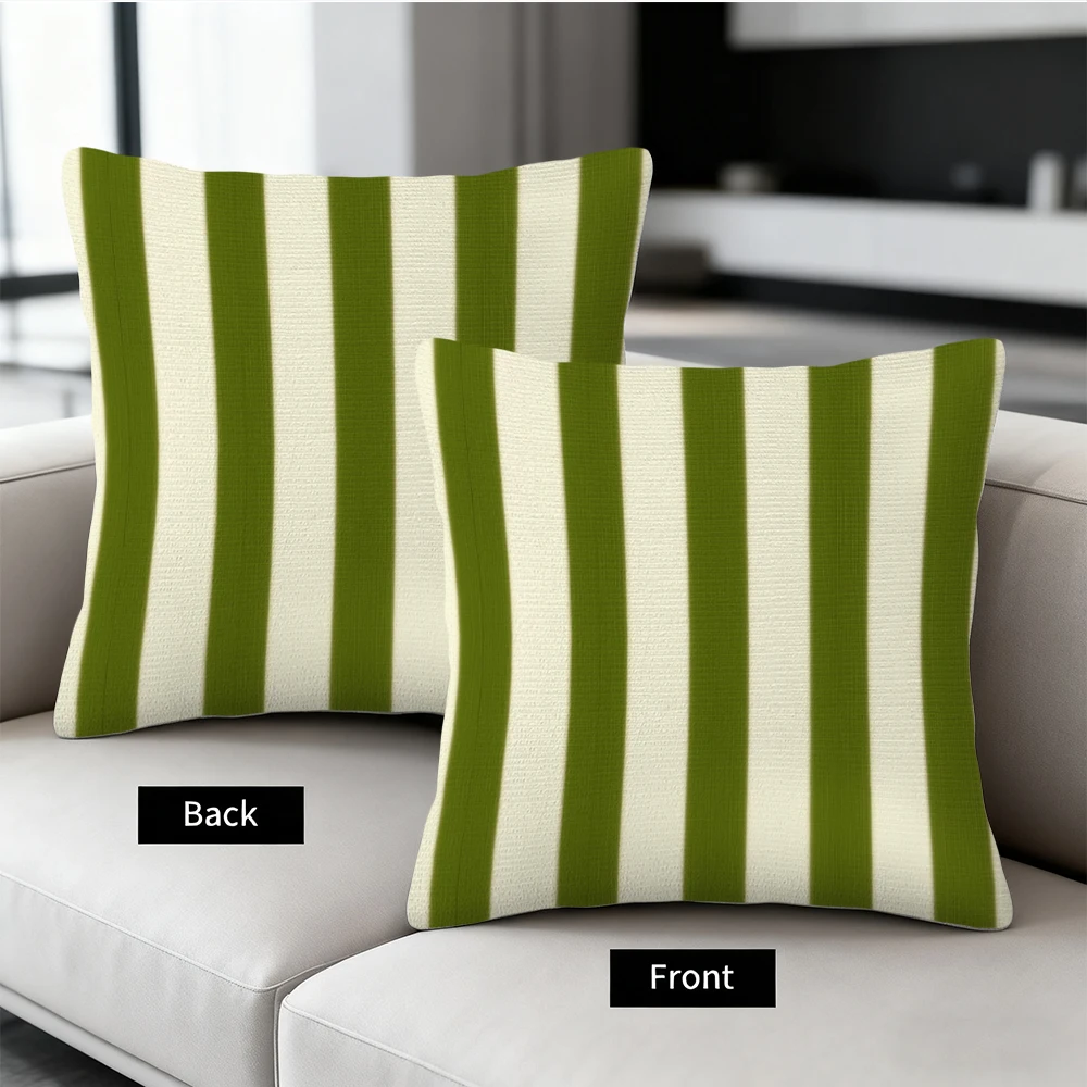 1 funda de almohada decorativa, 45 cm × 45 cm, estampado reversible, decoración del hogar, moderna, suave, con rayas verticales en verde oliva y crema, (pill