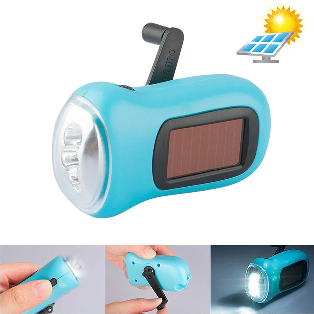 

LED Flashlight Hand Crank Solar Powered Rechargeable Survival Gear Self Powered Charging Torch Dynamo for Fishing Boating Hiking