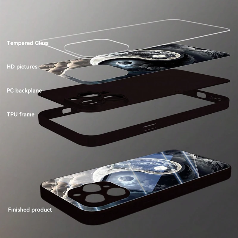 يين يانغ باغوا تشكيل نمط الزجاج المقسى جراب هاتف آيفون 17 برو ماكس 16 15 14 13 12 11 17Air 16E 7 Plus XR XS غطاء #6