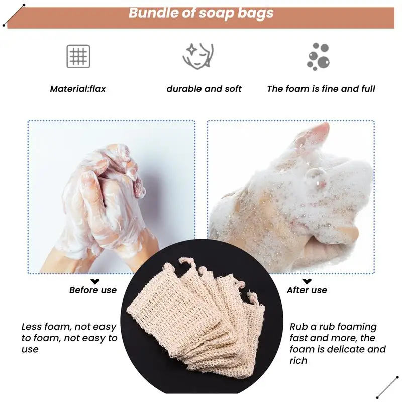 15 Packs Of Soap To Exfoliate Natural Flax Soap Bag