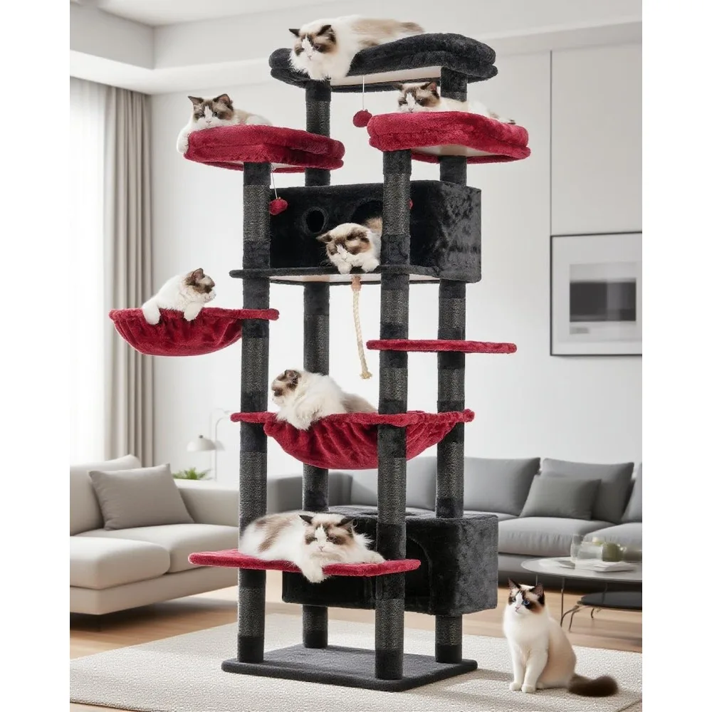 

Cat Tree for Indoor Cats Large Adult, 74 Cat Tower for with 3 Big Platforms, 2 Baskets, 2 Condos, Multi-Level Cat Scratching Pos