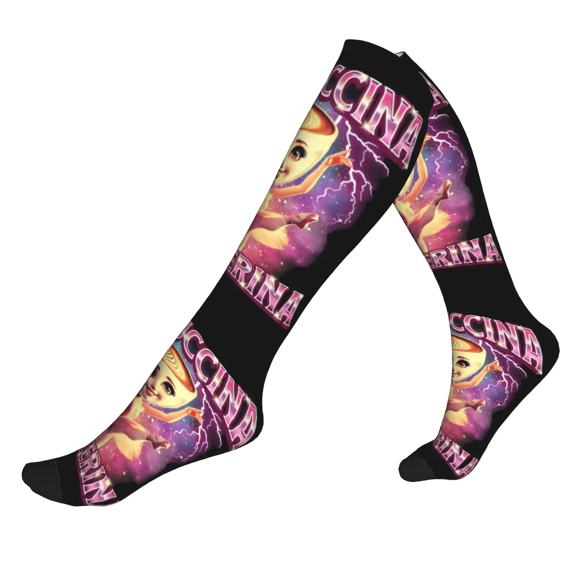 Calcetines de compresión deportivos elásticos con estampado Ballerina Capuchina Italian Brainrot Tung Tung Tung Sahur para verano, otoño e invierno