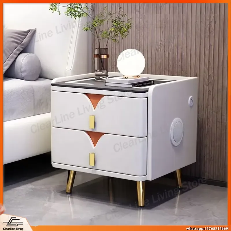 Modern White Bedside Table with Wireless Charging Station for Bedroom Smart Nightstand Side Table Corner Table Small Space