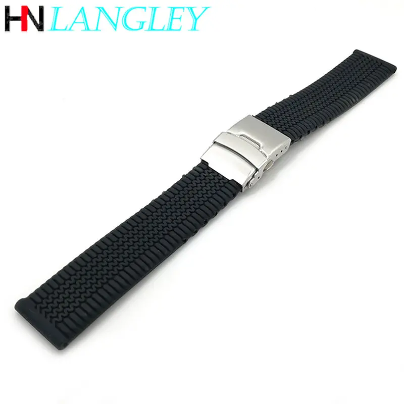 Silicone Watch Strap 20mm 22mm 24mm Folding Buckle Waterproof Soft Sport Rubber Bands Men Bracelet for Huawei Watch Accessories