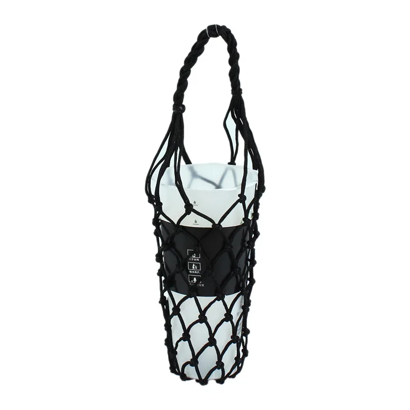 Outdoor Handmade Woven Cup Cover Hollow Out Water Bottle Bag Portable Storage Basket Coffee Cup Holder Carrying Mesh Cup Net