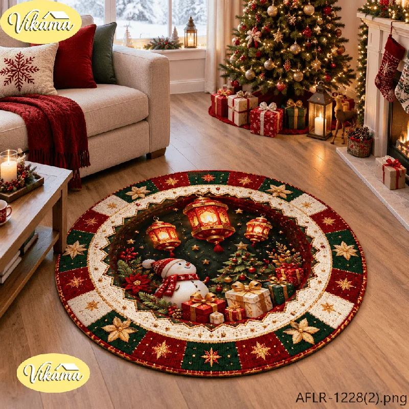 Lamb & Holly Christmas Flannel Star Round Rug, Non-Slip Washable Xmas Mat for Living Room Bedroom Nursery Playroom Kids Room