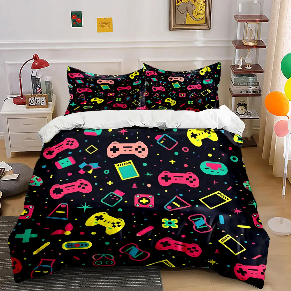 

"Colorful Gaming Icons Pattern Design" Exquisite three-piece bedding set gift for kids and adults