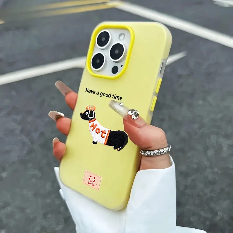 Lucky Dachshund Niedliche Hüllen für iPhone 16 Pro Max Plus, iPhone 14 13 15 17 12 11 7 XS, Bonbonfarben, Glücklicher Welpe, TPU-Schutzhülle – Detail 7
