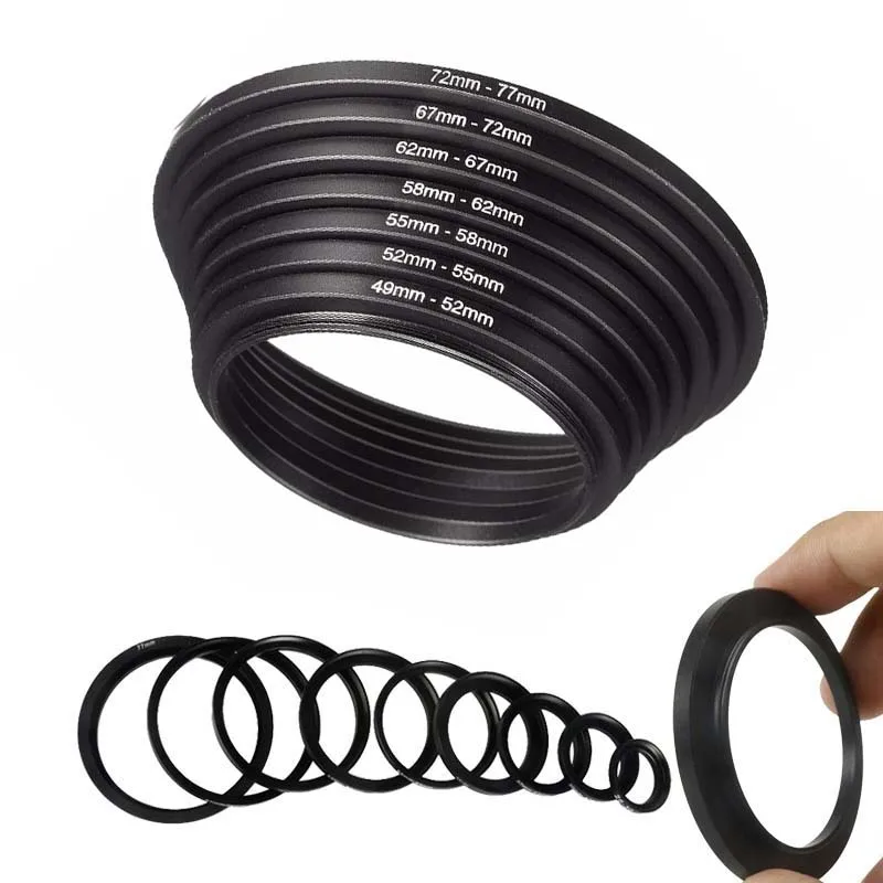 1PCS 49-52mm 52-55mm 55-58mm 58-62mm 62-67mm 67-72mm 72-77mm 77-82mm 46-48mm 43-46mm Metal Step Up Rings Lens Adapter Filter Set