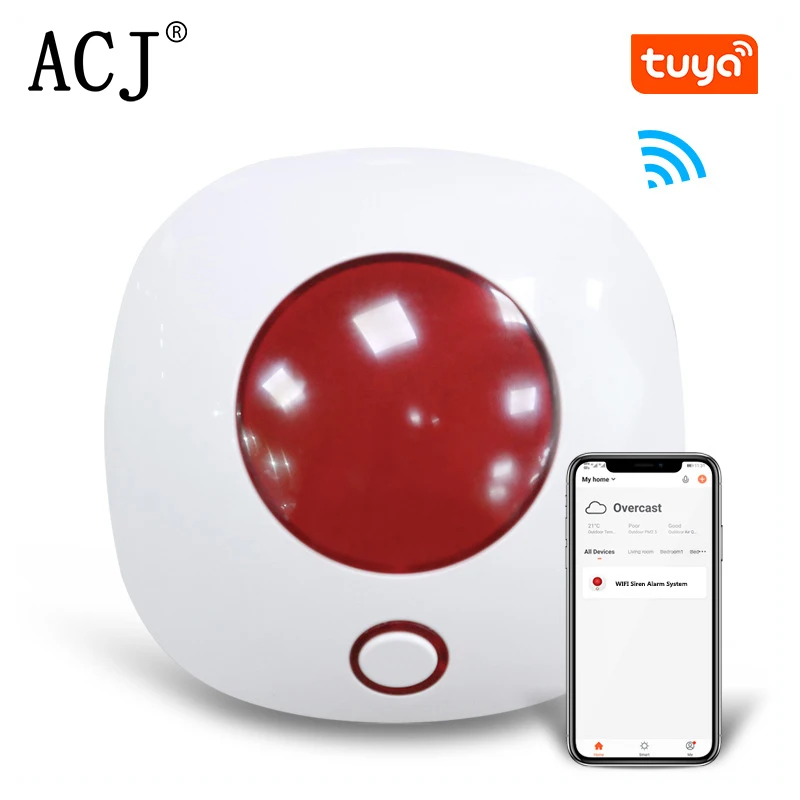 ACJ TUYA WIFI 110dB Sound Light Alarm Siren Smart Safety Protection Siren Strobe Light Sensor Home Alarm Security System