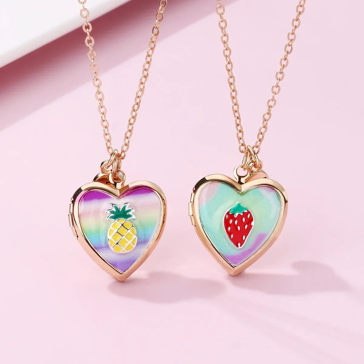 New Design Pineapple Strawberry Photo Box Necklace Women Children Good Friends BFF Put Photos DIY Heart Pendant Jewelry Gifts