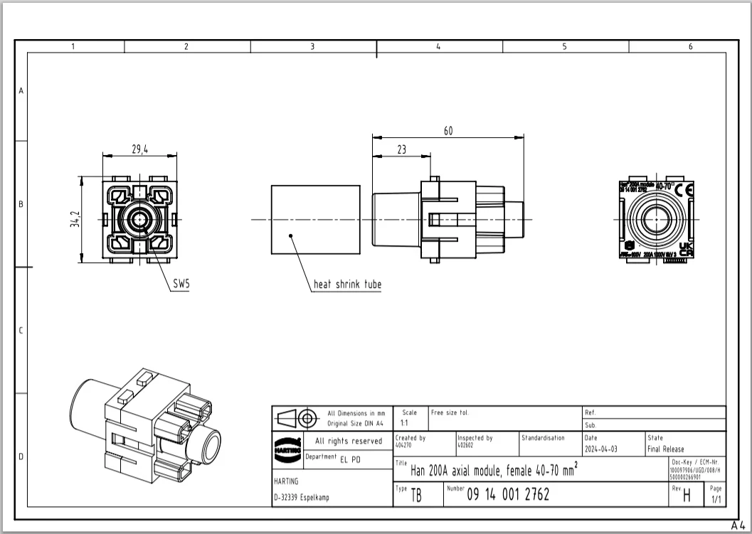 Harting New Original Genuine Connector 09140012762 Heavy Load Power Connector