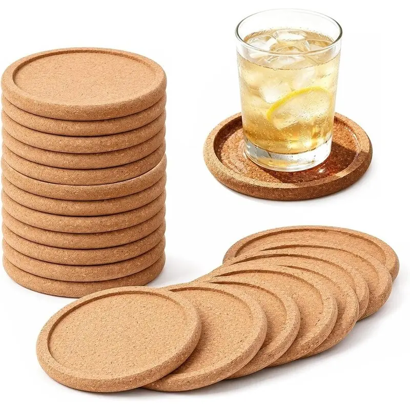 M12K-20 Pcs Cork Coasters - Round Cork Coasters With Rim - Absorbent, Heat-Resistant Cork Coasters For Most Cups