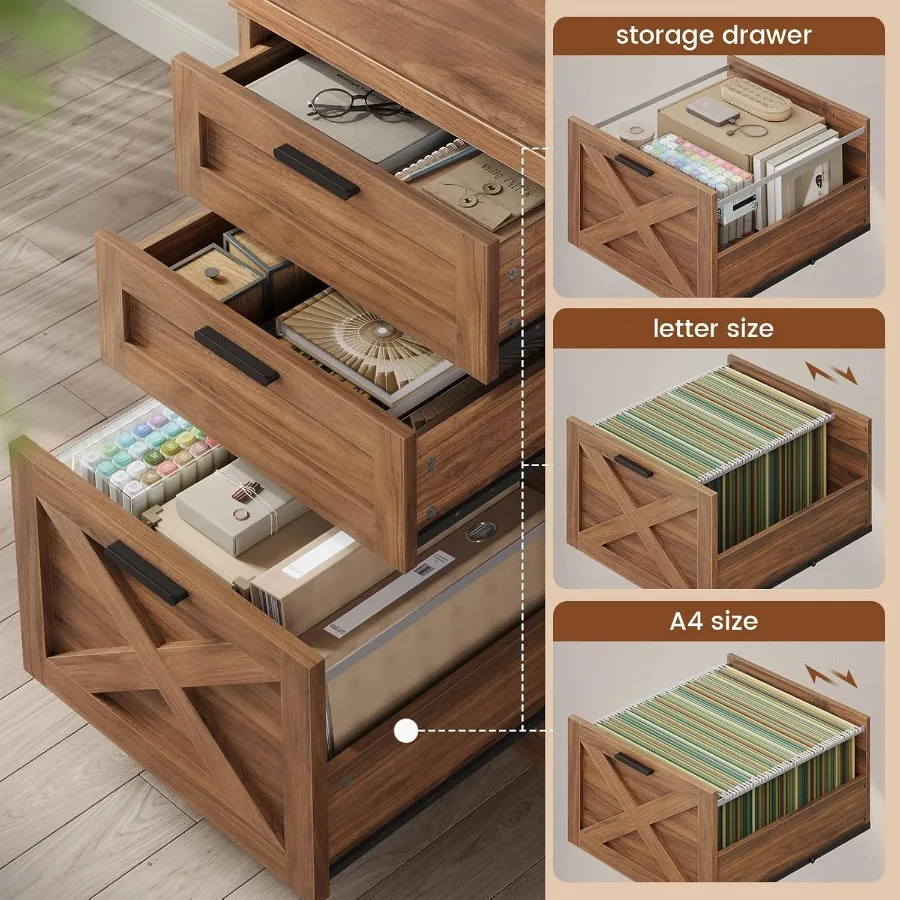 55.1 مكتب تنفيذي مع 3 أدراج وتصميم مزرعة يتميز بأرفف تخزين لدرج الملفات ومخرج طاقة مدمج